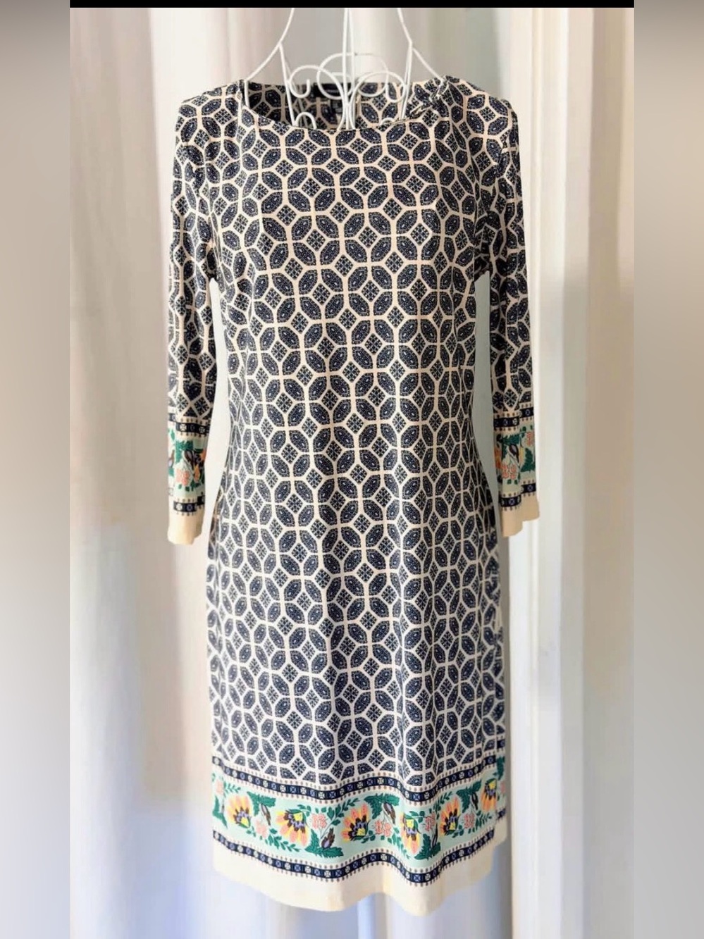 Atmosphere Geometric Midi Dress in Blue & White Size 10